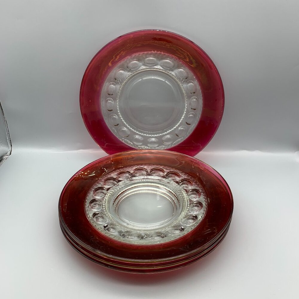Vintage Colony Glass Kings Crown Ruby Flash Thumbprint 8 1/2" Salad Plate (4 ea)